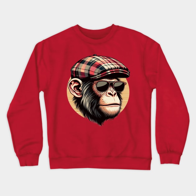 Monkey wearing newsboy hat and eyeglasses Crewneck Sweatshirt by grappict